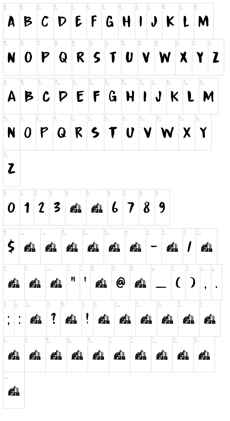 DK Boarding House font map